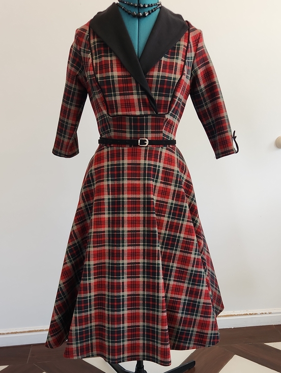 Unique Vintage Dresses & Skirts - 👠Unique Vintage Trudy 50'S Red And Black Plaid Swing Dress with Collar SZ M